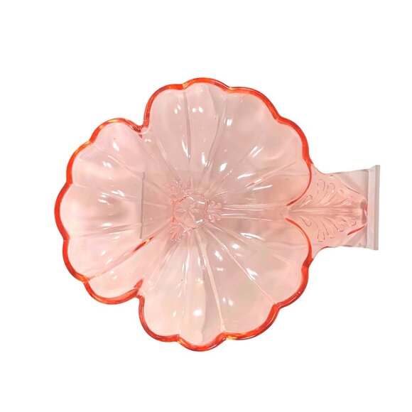 VTG Pink Glass Divided Dish Vanity Trinket Scalloped Edges Decorative Doric 7" - Picture 5 of 9